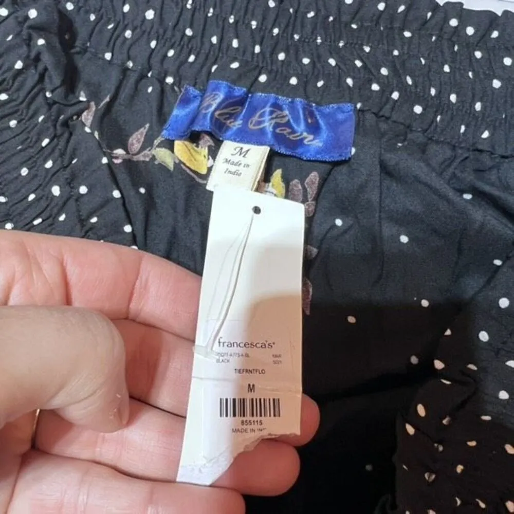 Francesca's Women's Polka Dot Floral Front Tie Shorts Black Size XS NWT Hi‎ rise - Image 4