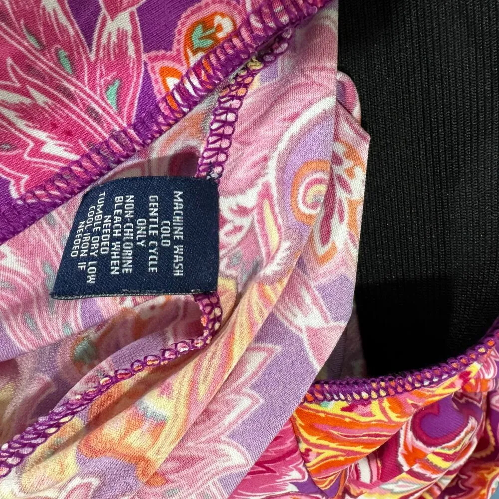 Chaps Pink & Purple Floral Paisley Palazzo Wide Leg Pants Size Small - Image 4