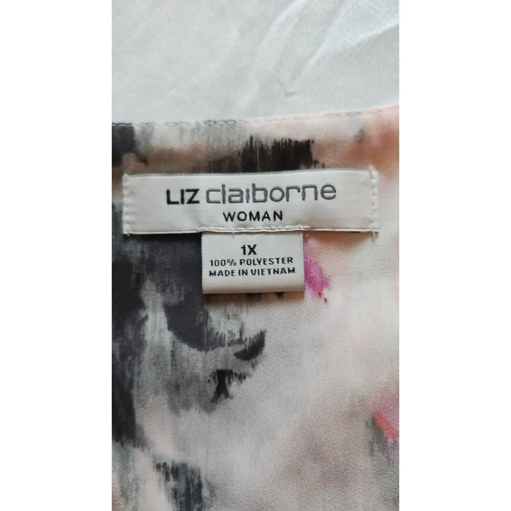 LIZ Claiborne Women’s Sz 1X Floral Sheer Pleated Long Sleeve Blouse - Image 6
