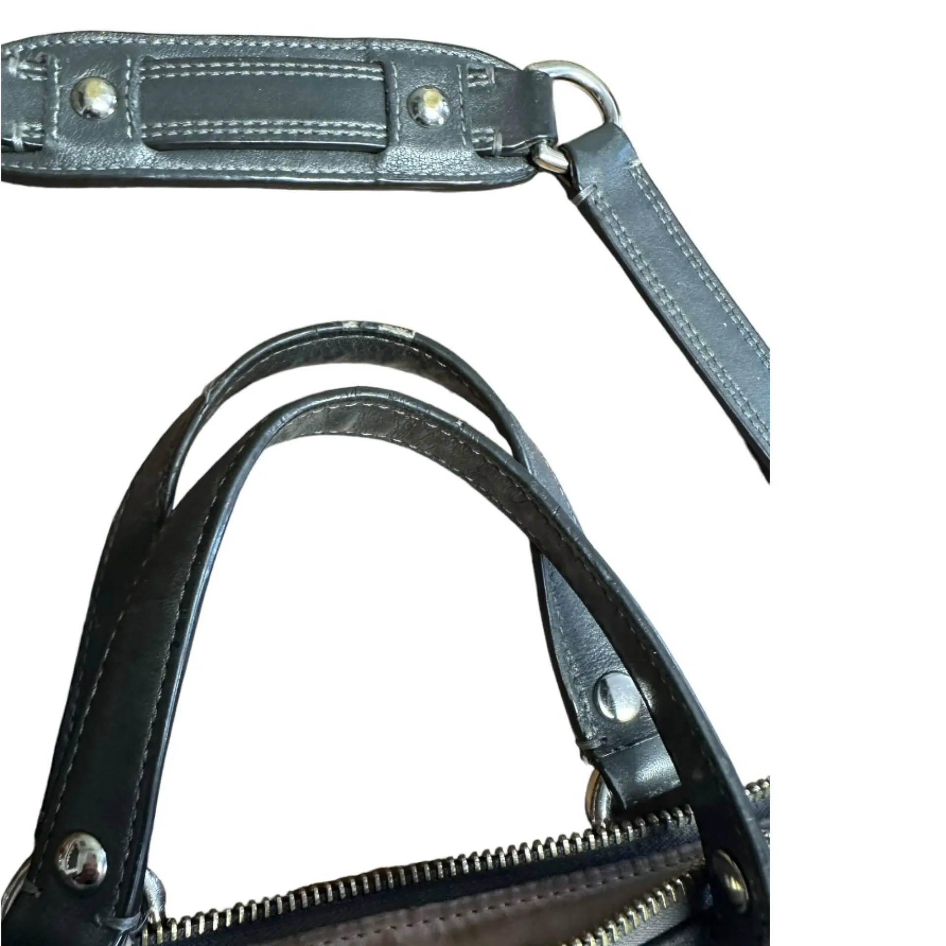 COACH • Ashley Gathered Sateen/Leather Grey Satchel Bag Purse • F20084 - Image 7