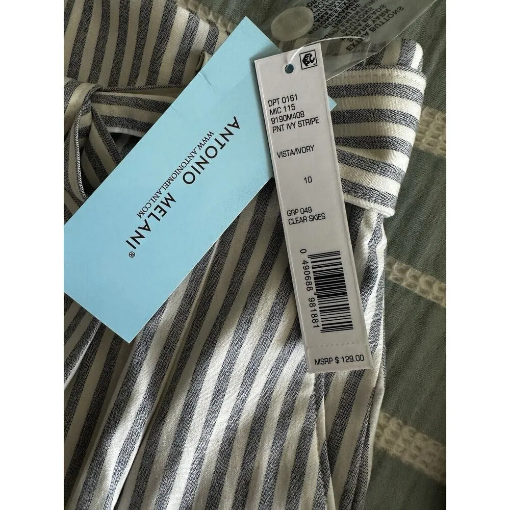 New Antonio Melani Blue White Ivy Stripe Clear Skies Pants Trouser Sash Belt 10 - Image 3