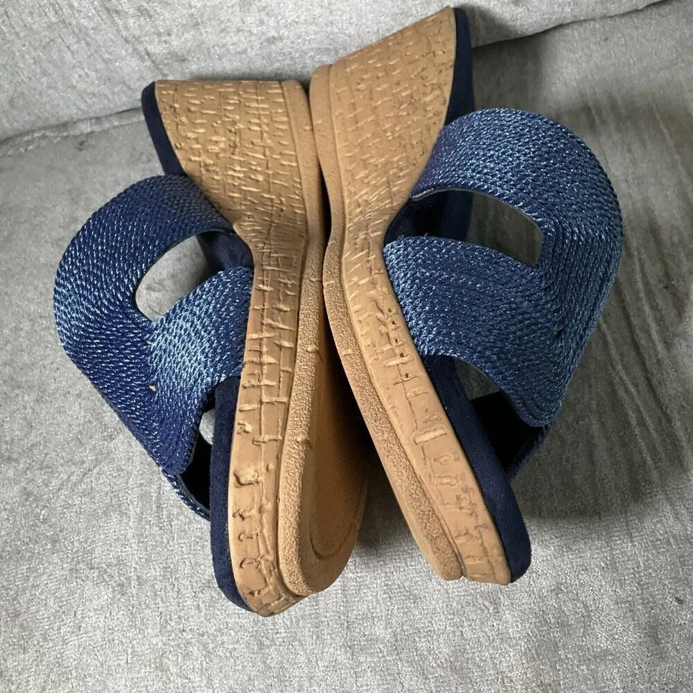 David Tate Vibe Wedge Heeled Sandals Navy Blue Rayon Sz 9.5 WIDE Vacation Comfy - Image 4