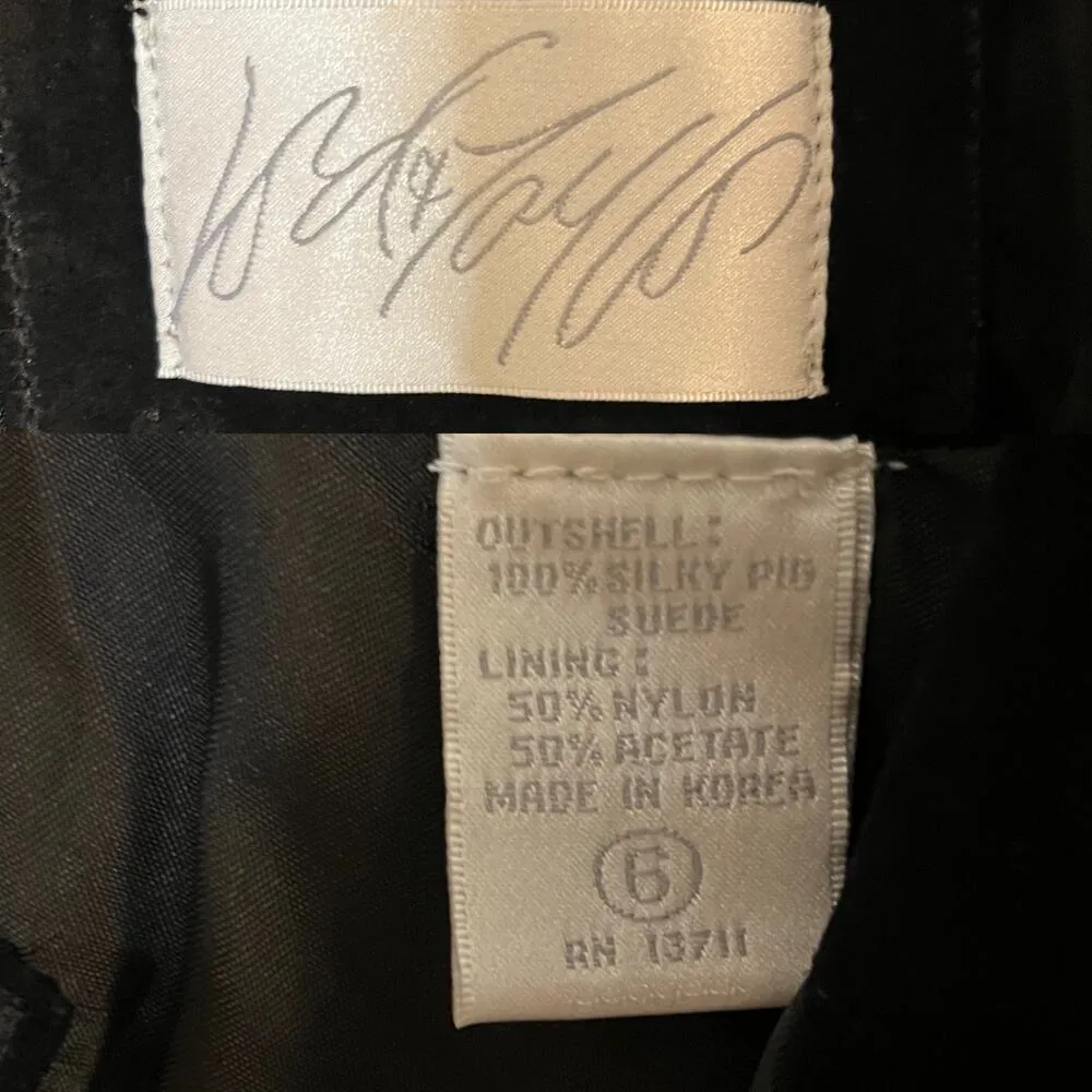 LORD & TAYLOR Suede Coat Black Open Leather Designer Boxy Pockets Korea 6 EUC - Image 6