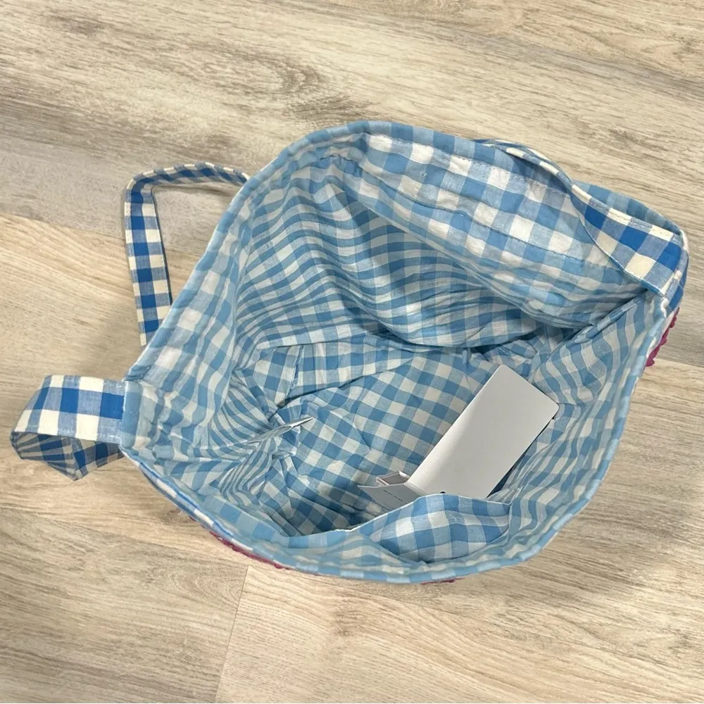 NWT Dodo Bar Or Lili Bag 100% Cotton Tote Purse Blue Purple Embroidered Checker - Image 5