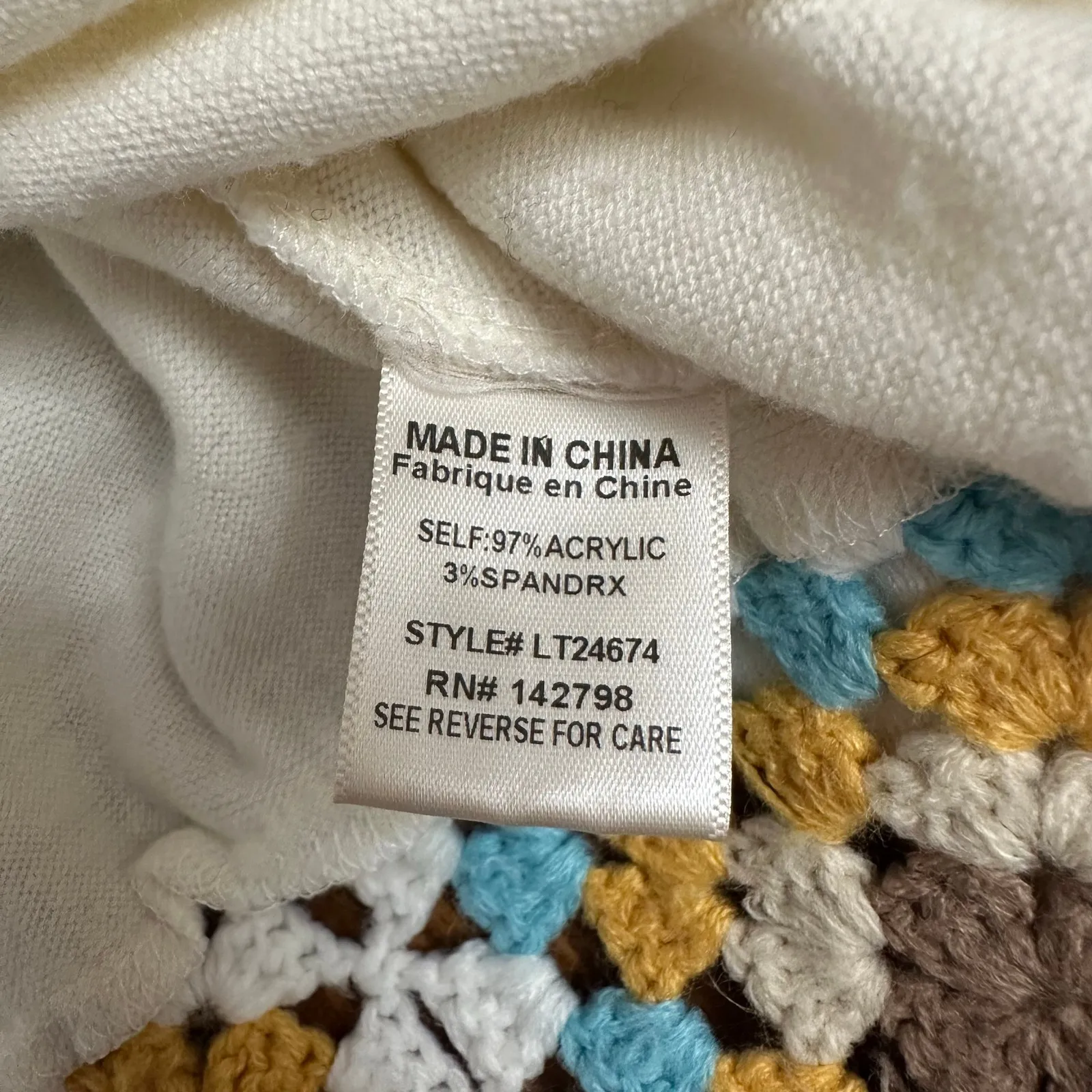 Loveriche Crochet Granny Square Trim Cream Sweater Boho Cottagecore Size M White Size M - Image 6