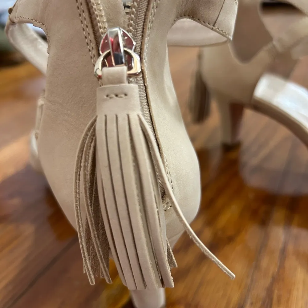 Adrian Allen Leather Tan High Heel Sandals with Ankle Strap Size 8 - Image 4