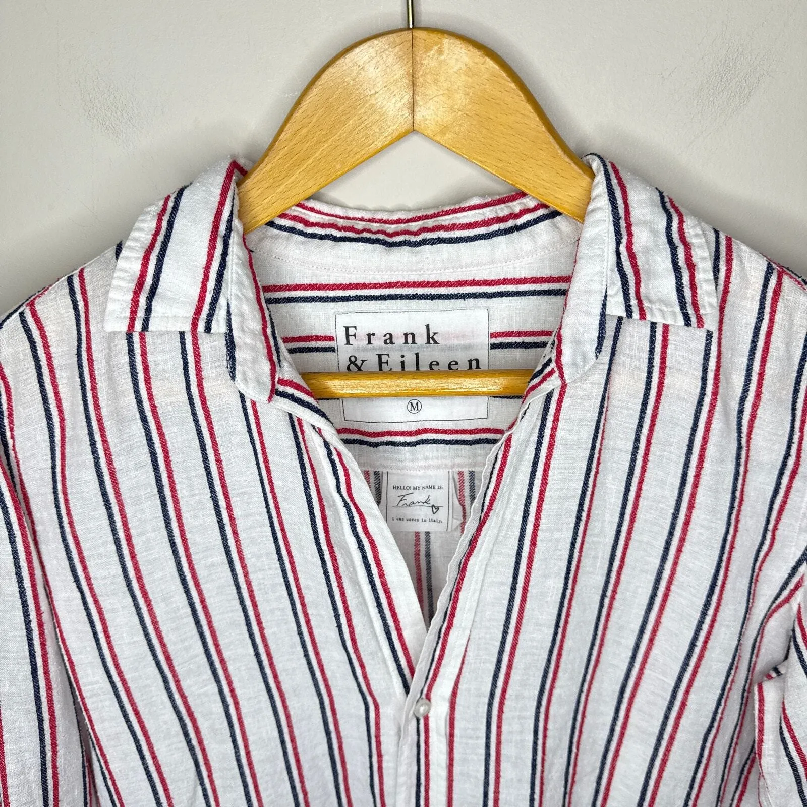 Frank & Eileen FRANK Classic‎ Linen Blend Red & Navy Striped Button Down Medium - Image 5