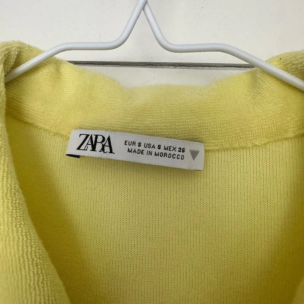Zara Women’s Small Yellow Terry Cloth Button Down Crop Top Spring Summer - Image 2