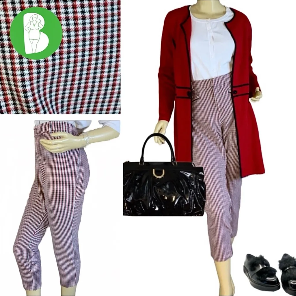 GAP SIGNATURE SKINNY ANKLE RED, BLACK AND WHITE PLAID PANTS (14) - Image 2