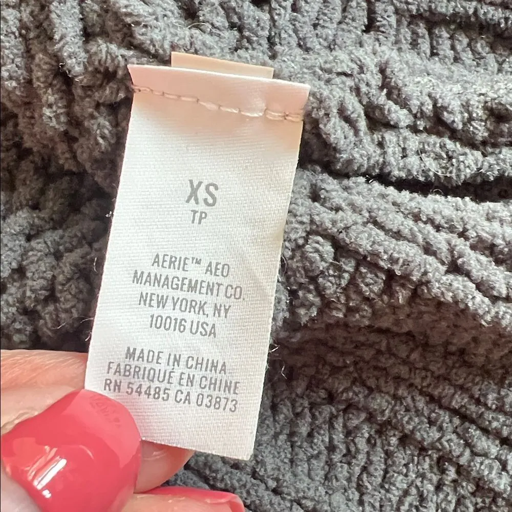 Aerie Oversized Chunky Knit Chenille Sweater Tunic V-Neck Charcoal Gray Size XS - Image 10