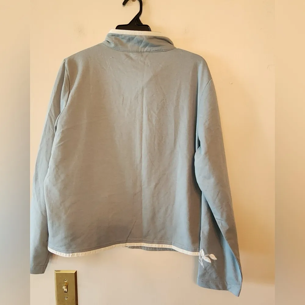 City hearts slate blue Embroidered full zip sweater jacket size womens large - Image 4