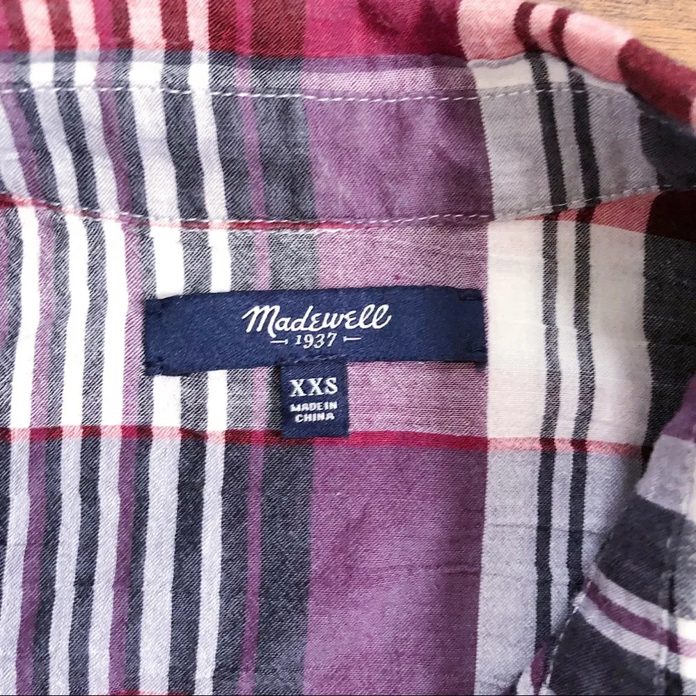 Madewell • oversized boyshirt Kenwood Plaid buttondown shirt burgundy cotton XXS - Image 6
