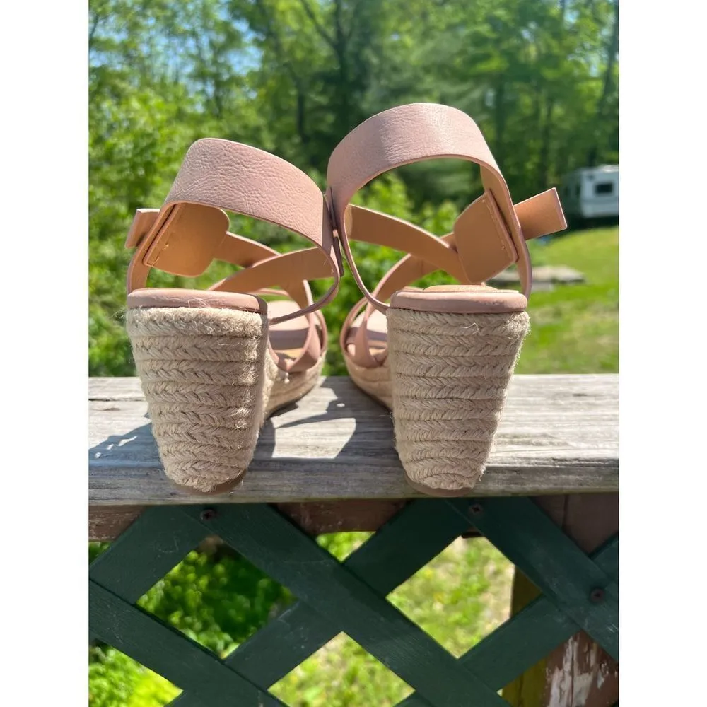 Catherine Malandrino Estaria Wedge Strappy Sandal Nude Vegan Sz 9 NIB - Image 3