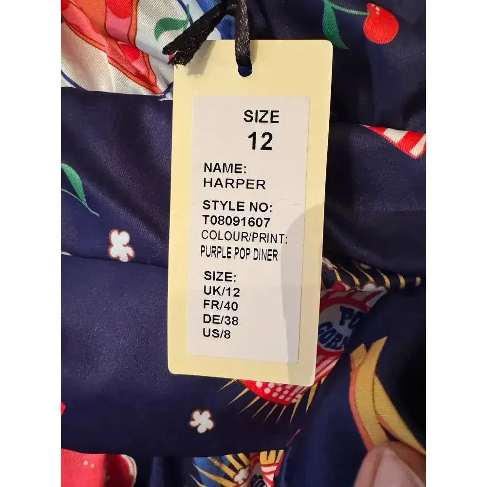 Lindy Bop US 8 Diner print Pin up Dress Rockabilly 50's Blue - Image 6