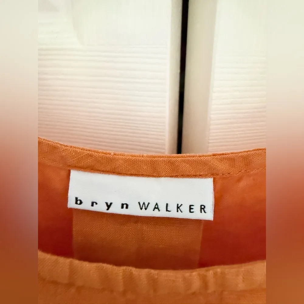 Bryn Walker 100% Linen Fran Bell Sleeve Lagenlook Top Orange Mango Size Small - Image 6