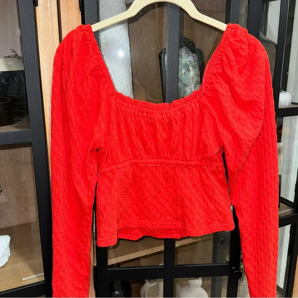 Free People ladybug top corset sweetheart long sleeve crop textured knit fire - Image 8