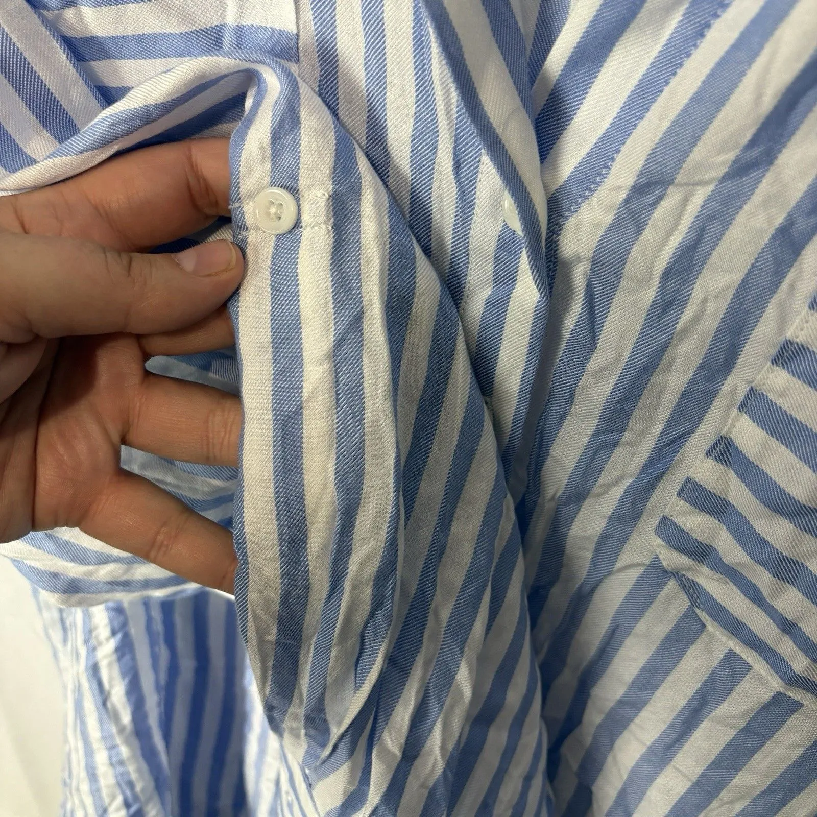 Workshop Women’s Striped Rayon Lyocell Top 3X Button Down Roll Tab Sleeve Blue - Image 7