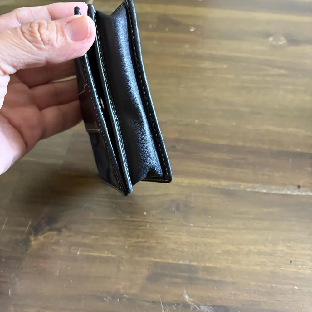 Coach Signature CC Wallet Black Canvas Fold Over Leather Card Holder Small - Image 8