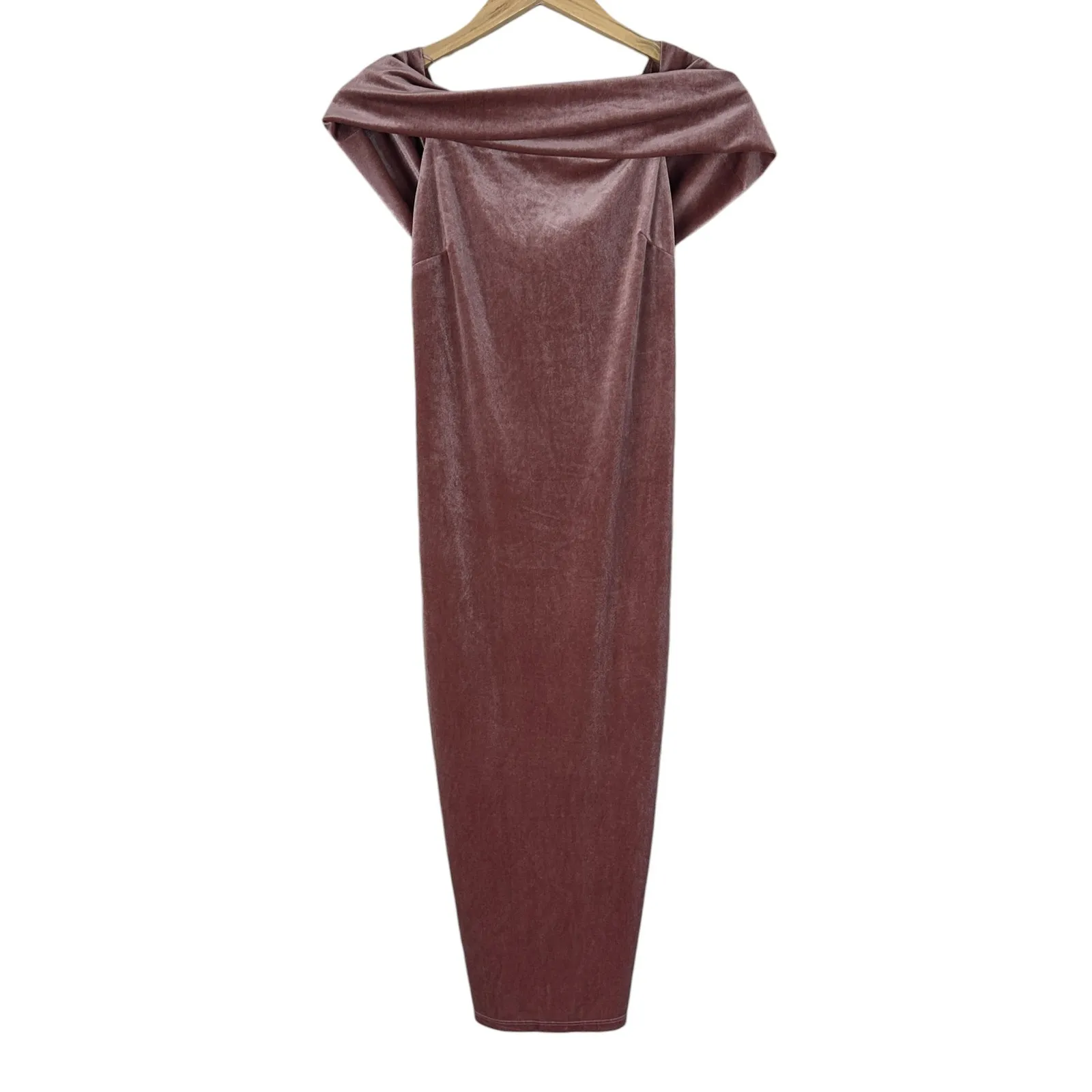 Gianni Bini Midi Dress Womens M Pink Velvet Off Shoulder Formal Event Cocktail - Image 2