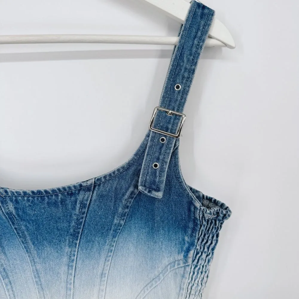 Amanda Uprichard‎ Raisa Top in Ioania Denim Buckle Crop Top Sz Lg - Image 5