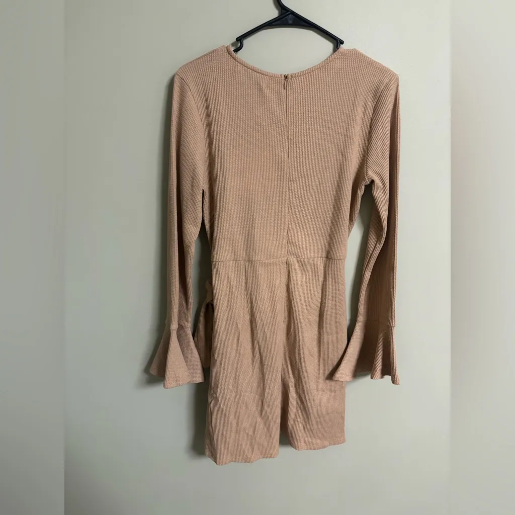 Hello Mello You For Me Long Sleeve Tan Casual Dress Size Large Waffle Knit New - Image 4