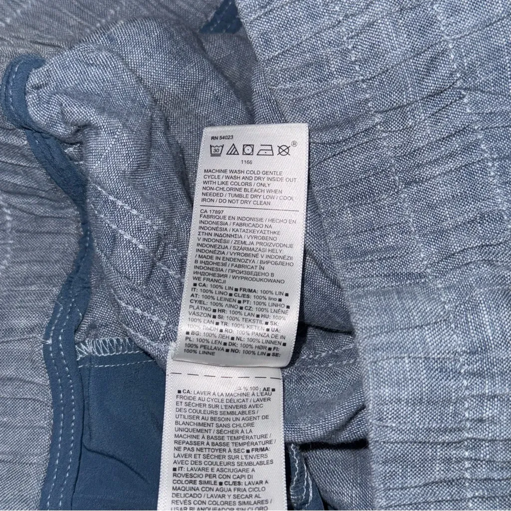 Athleta Cabo Linen Wide Leg Pants Blue Women’s Sz 6 Drawstring Waist Relaxed Fit - Image 9