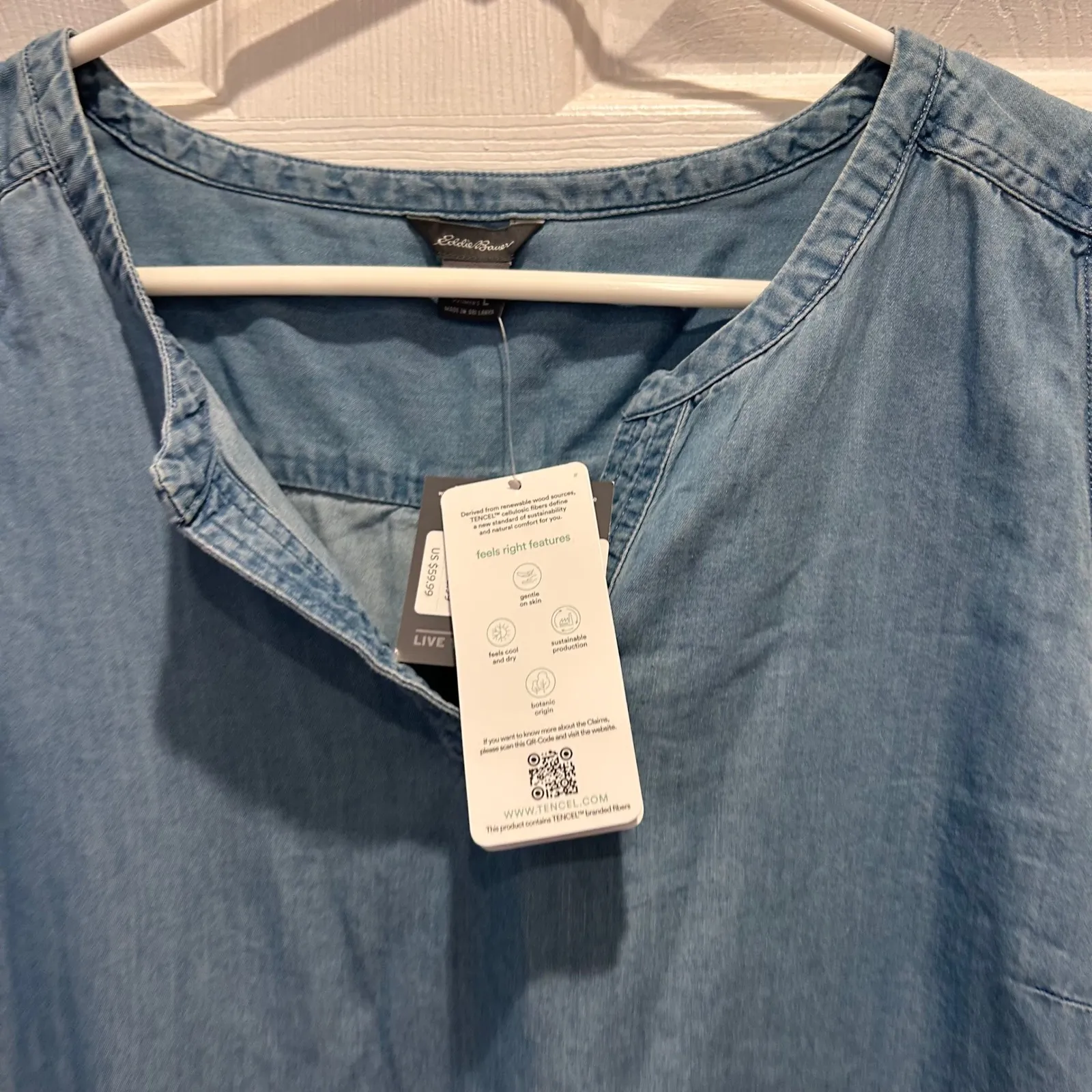 NWT Eddie Bauer Chambray Lyocell Cotton Womens Tank Denim Dress Blue Pockets L - Image 3