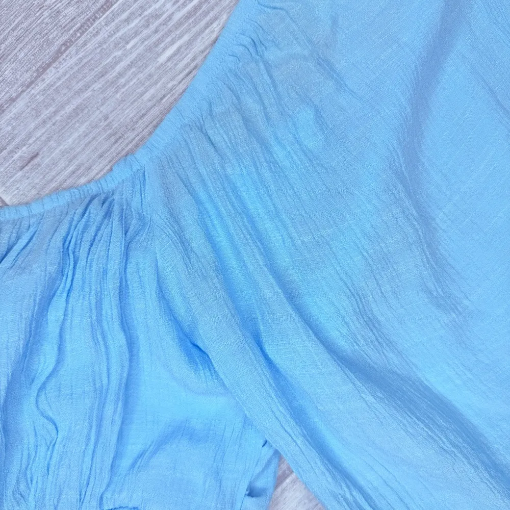 Blue balloon cropped sleeve flowey crepe dress summer dress large - Image 3