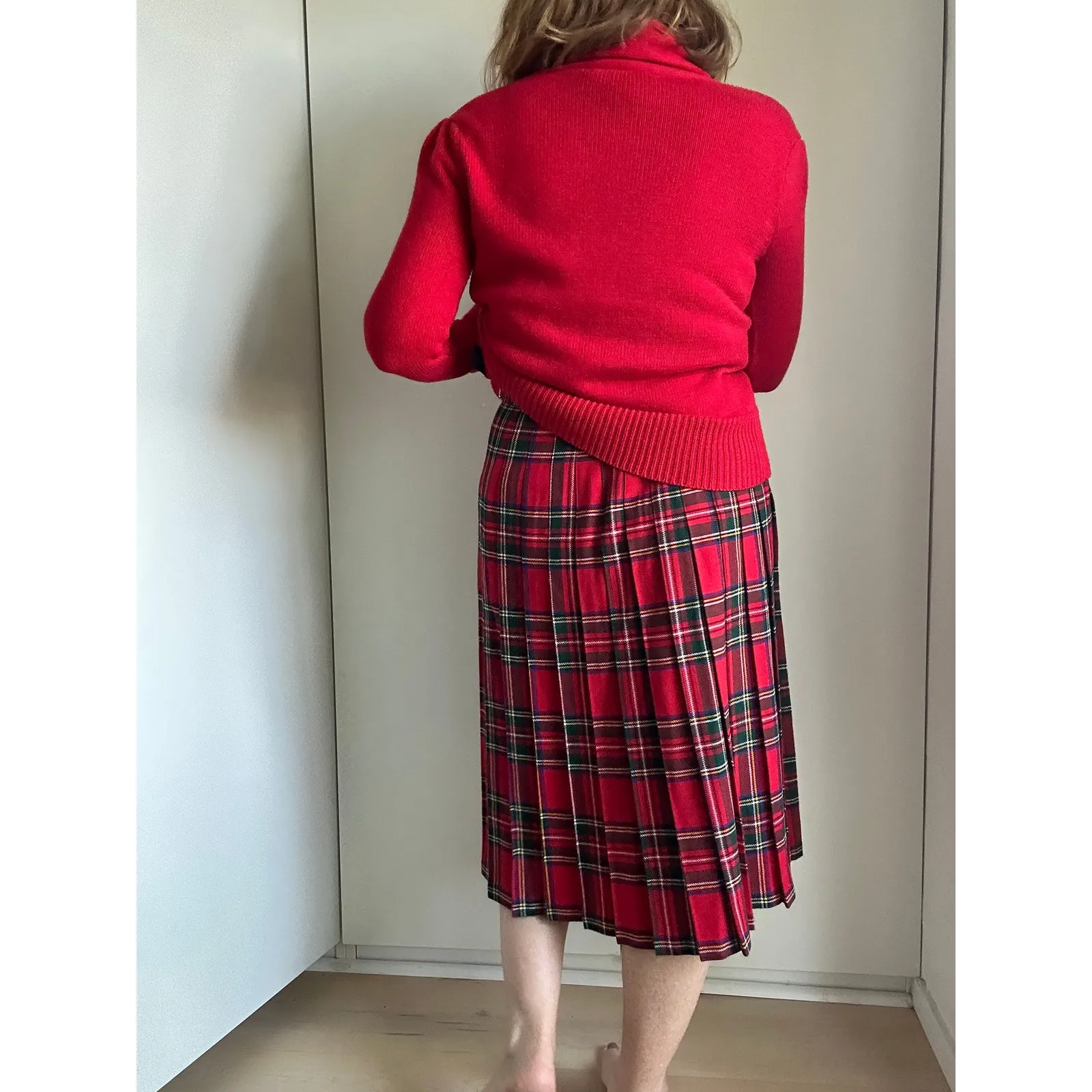 Vintage Tartan Plaid Wool Blend Wrap Skirt Size W26 School Girl Academia Fall Red - Image 8