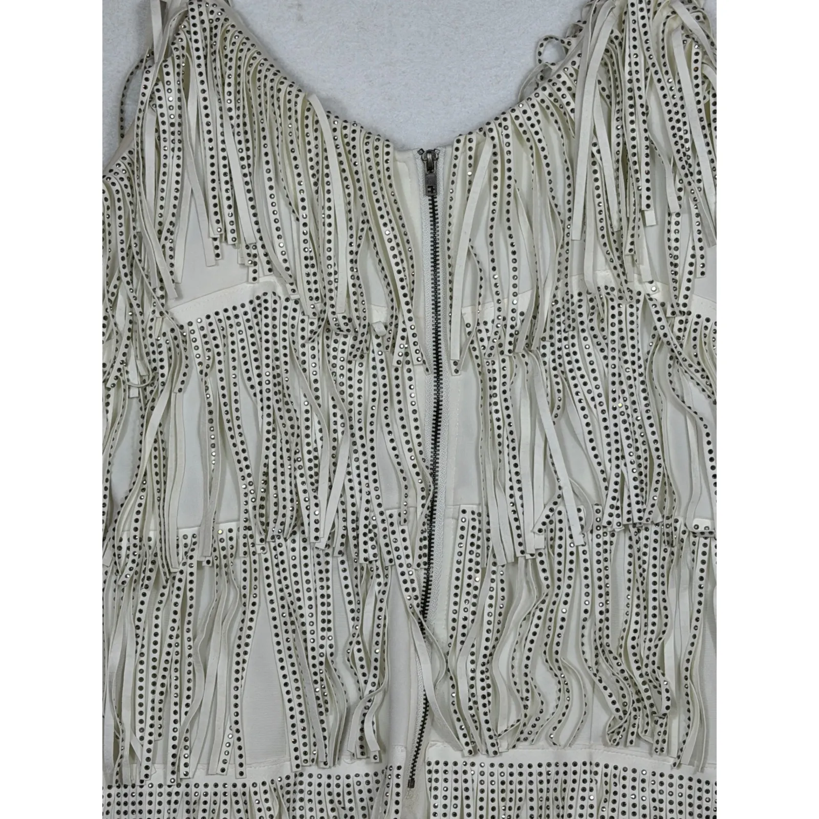 NYLON APPAREL Rhinestone Fringe Mini Dress White Spaghetti Strap Party Size M Size M - Image 8