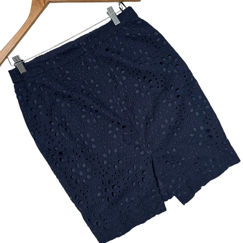 J‎ Crew Eyelet Skirt Size 6 Blue The Pencil Floral Print Short Office Siren Prep - Image 2