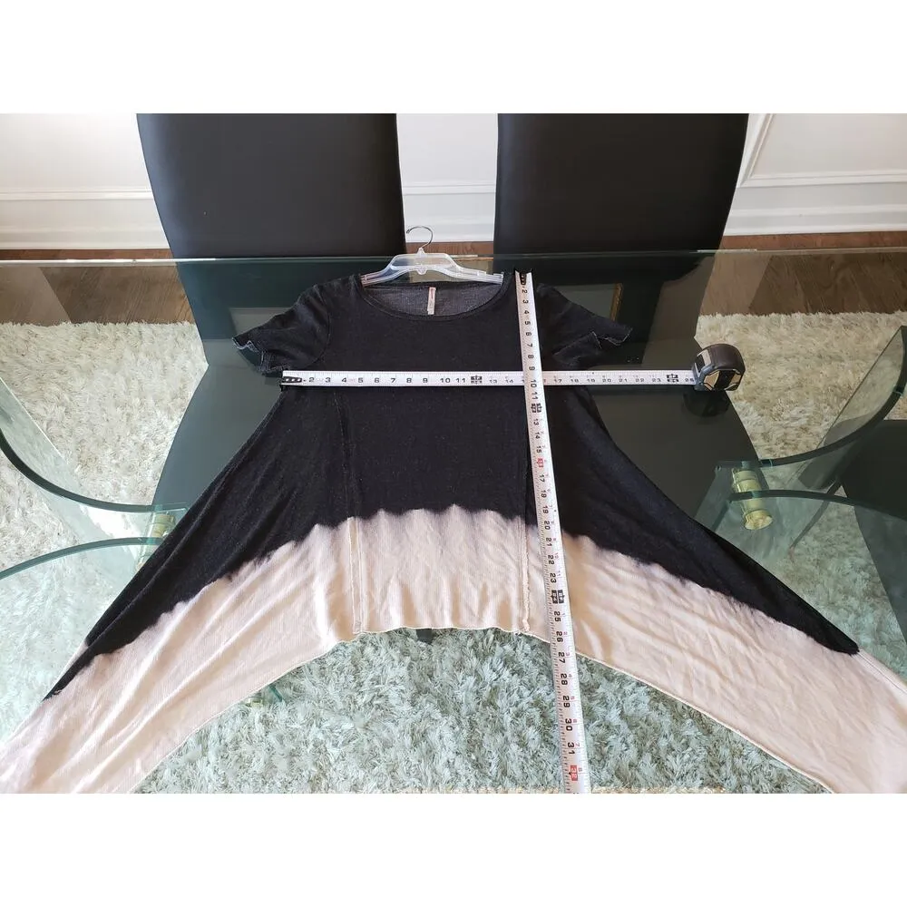 Mono B Tunic Top Womens Small Black Dip Dye Knit Short Sleeve Handkerchief Hem - Image 12