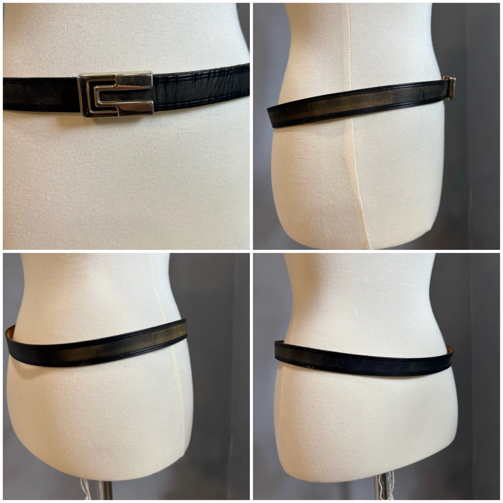 Retro vintage black and green leather belt, size medium, 41” - Image 2