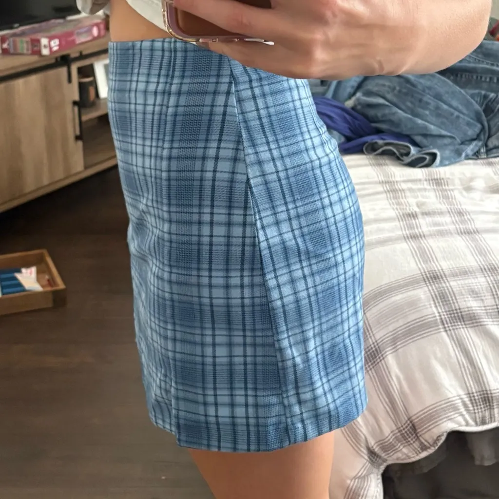 Brandy Melville Blue plaid Mini Skirt - Image 2