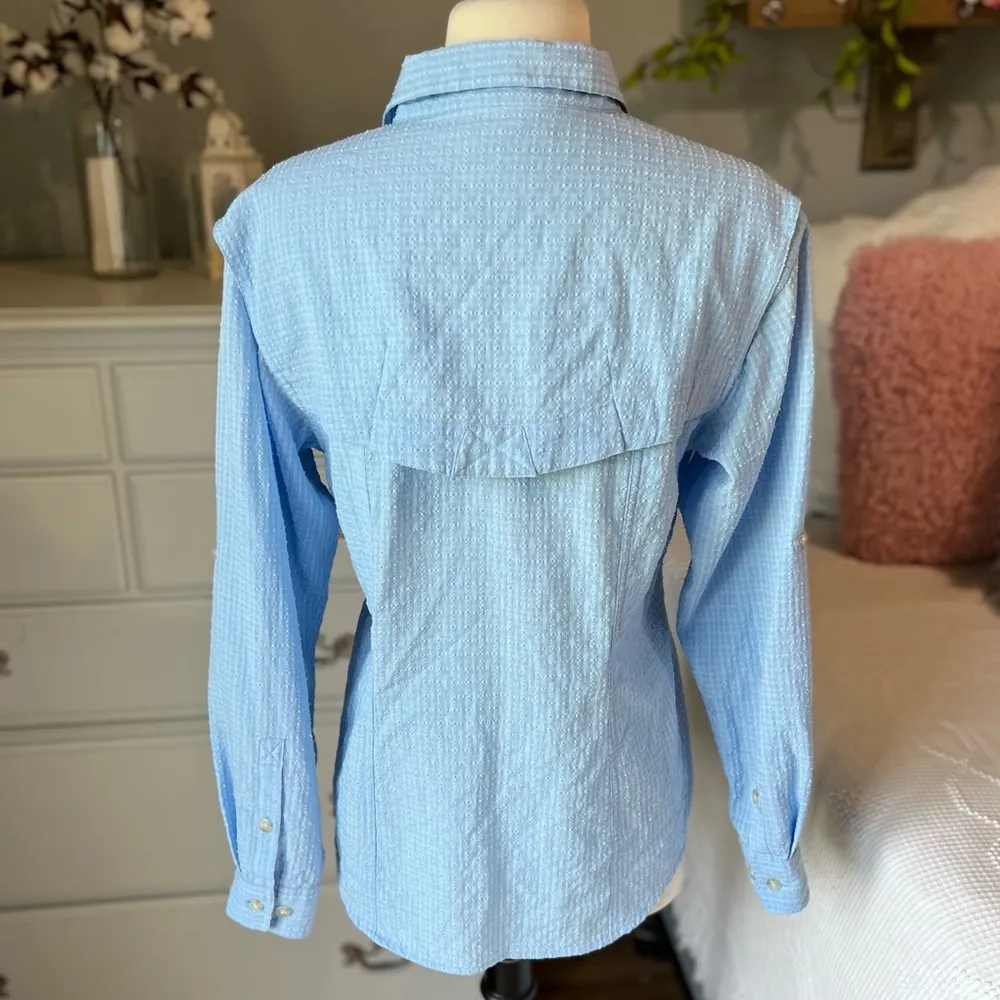 Exofficio Vented Button Down Front Baby Blue Shirt Fishing Hiking Womens Small - Image 10
