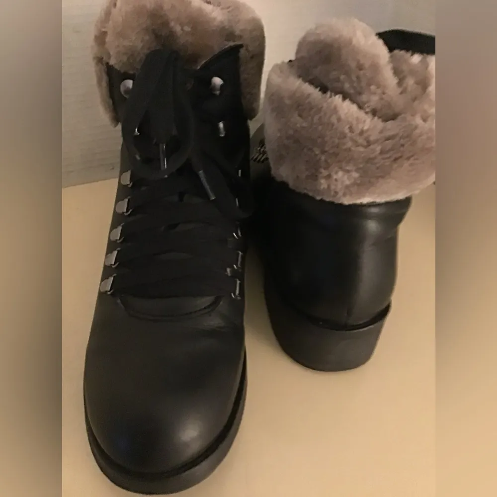 Steve Madden women black leather fur hiking Paloma boots US 10 Euro 41 - Image 3