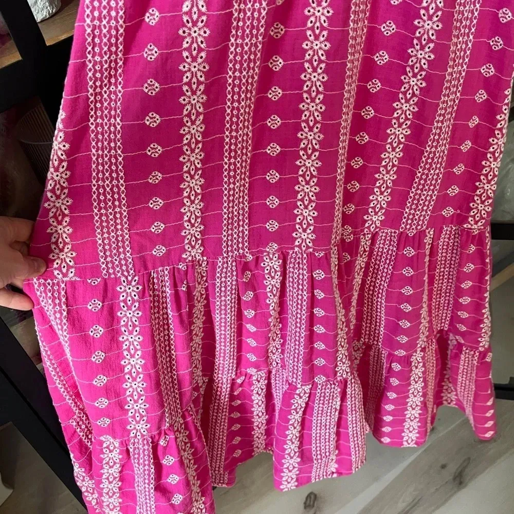 maxi dress embroidered Barbie pink halter CUTWORK OPEN BACK MIDI SUMMER - Image 7