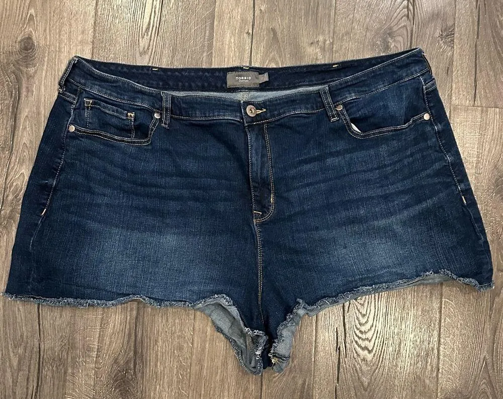 Torrid Denim Shorts Jean Short High Rise A-Line Shortie Vintage Stretch Dark 26 - Image 4