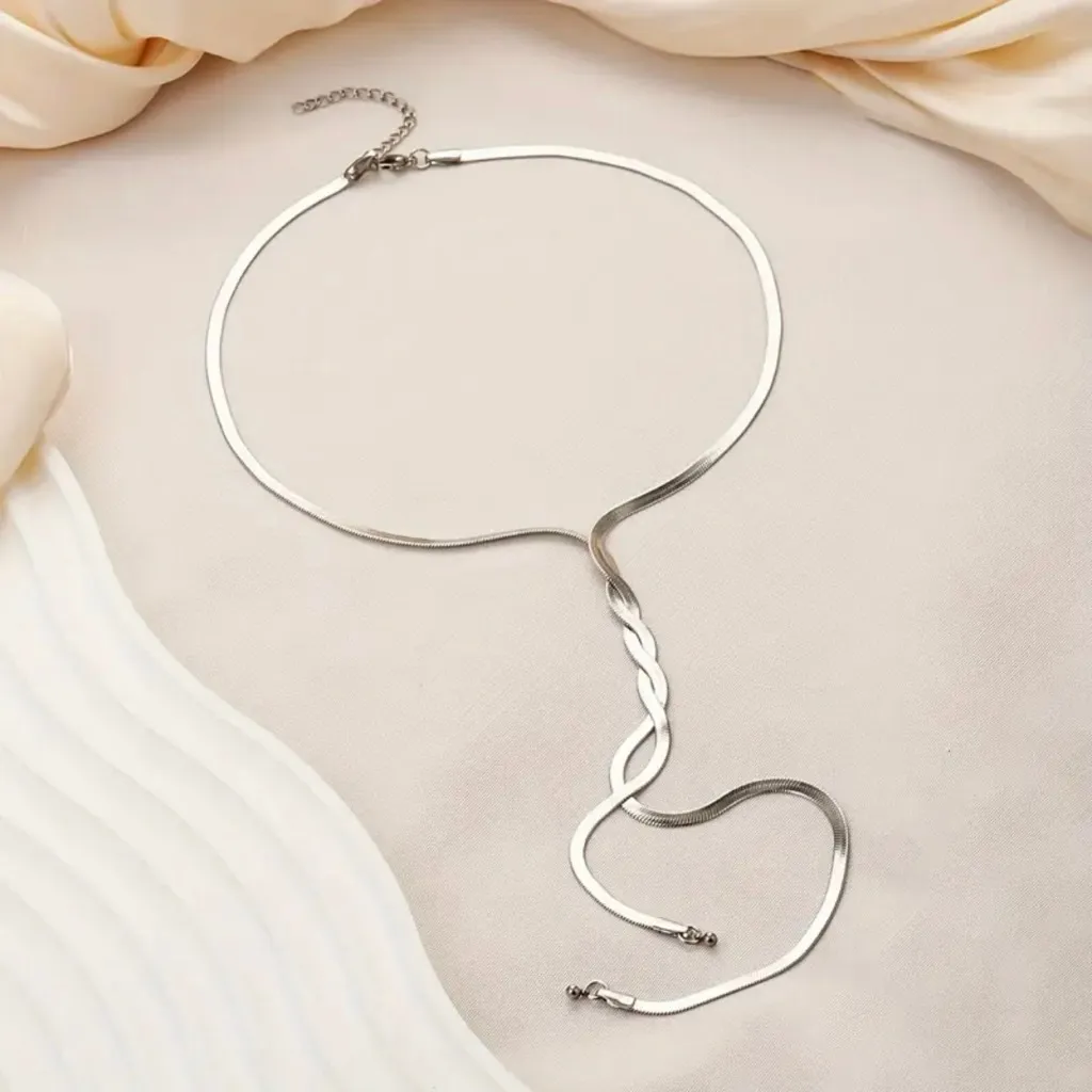 Silver Twist Snake Chain Necklace Titanium Steel - Image 5