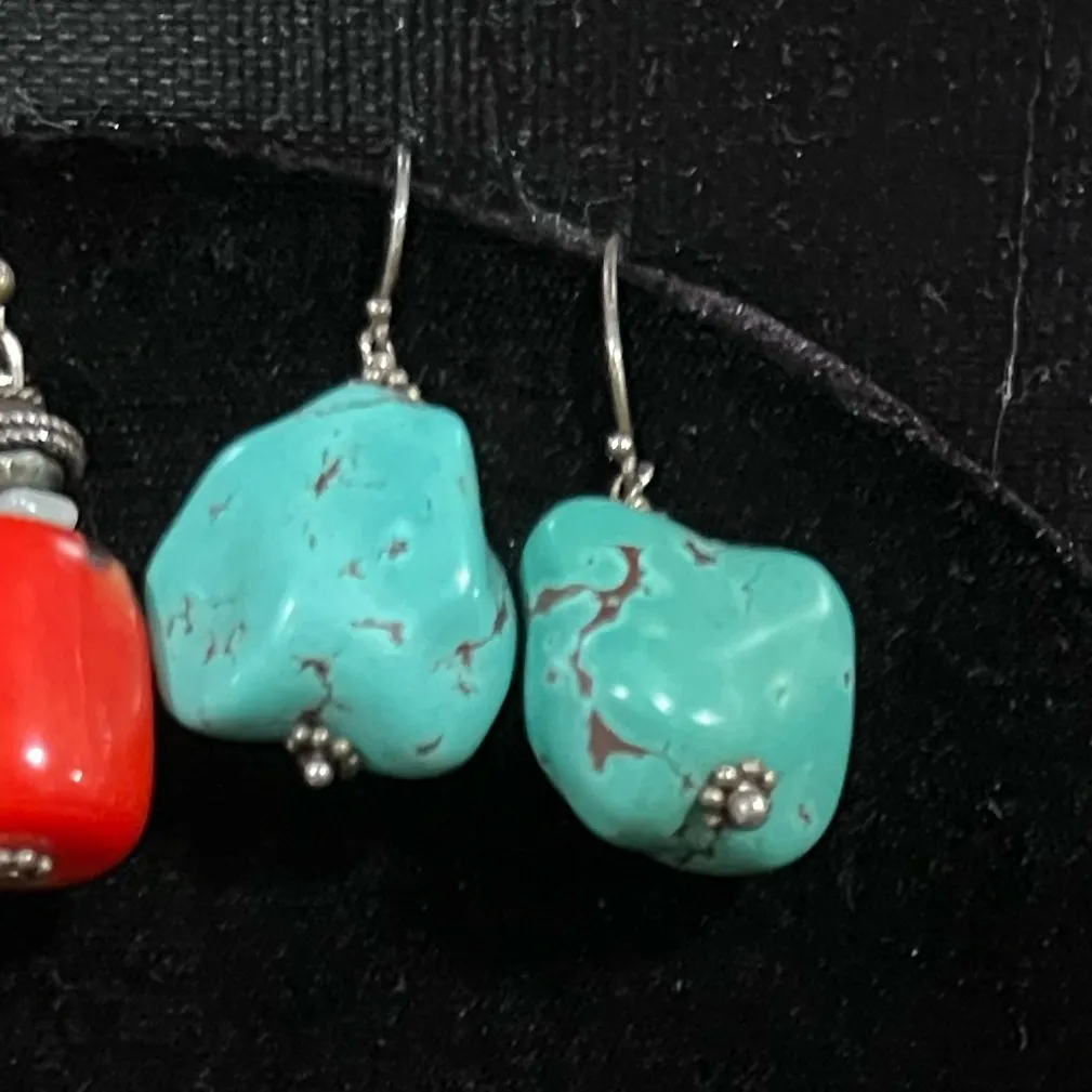 Turquoise Stone & Sterling Dangle Earrings Blue - Image 3
