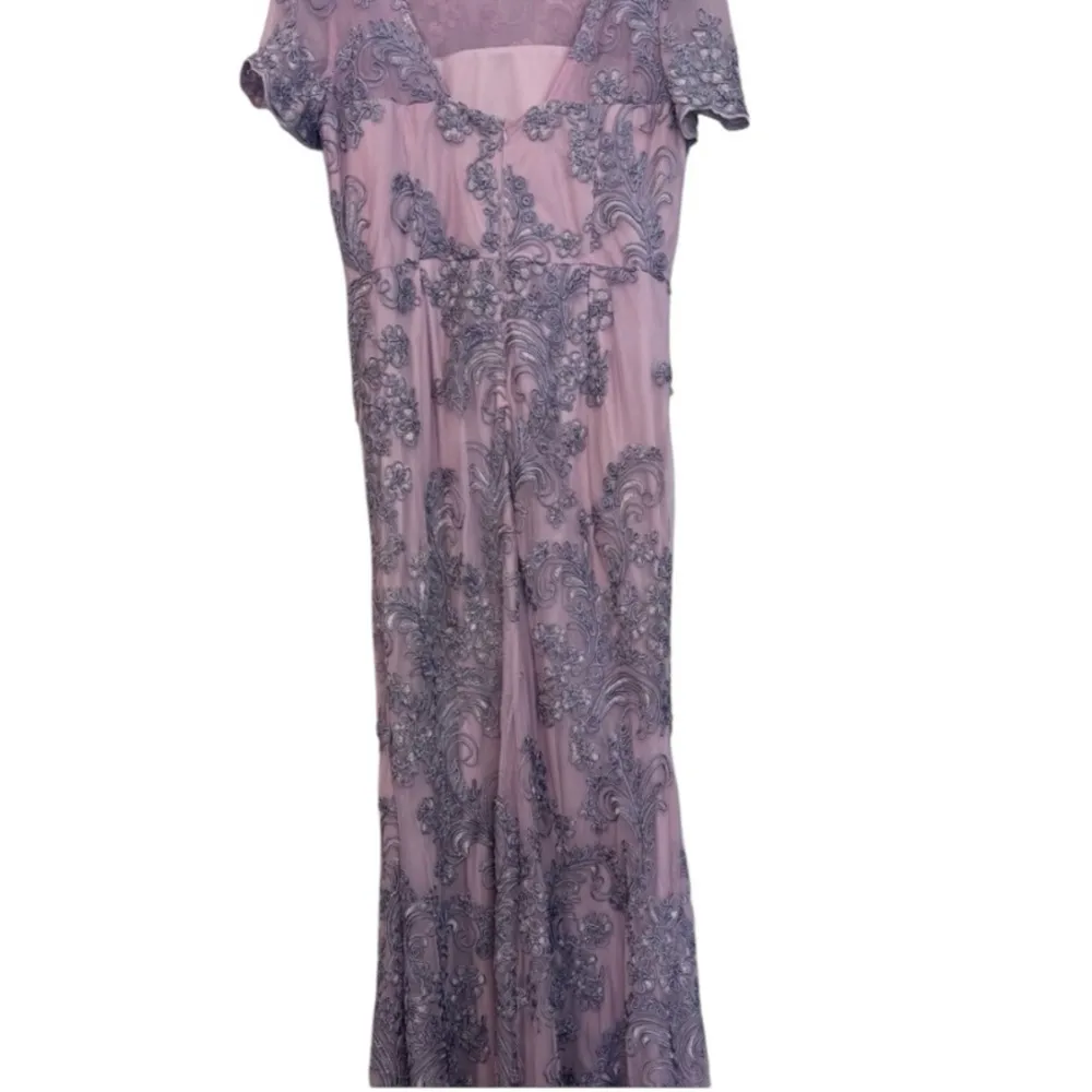 JS Collections Pink and Silver Embroidered Floral Lace Short Sleeve A-line Gown - Image 7