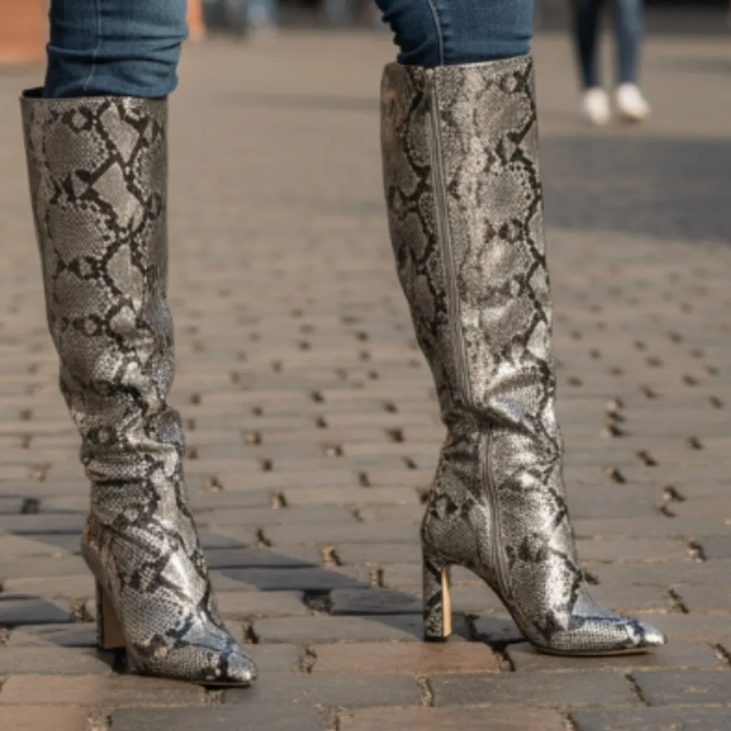 NEW Jessica Simpson Women's Mistia Over-The-Knee Boots In  Chrome Snake - Image 2