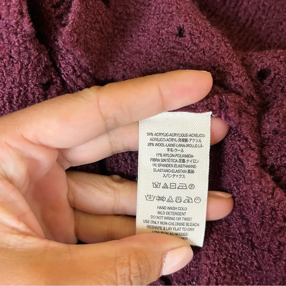 Free People Burgundy Long Sleeve Distressed Sweater Dress - Image 7