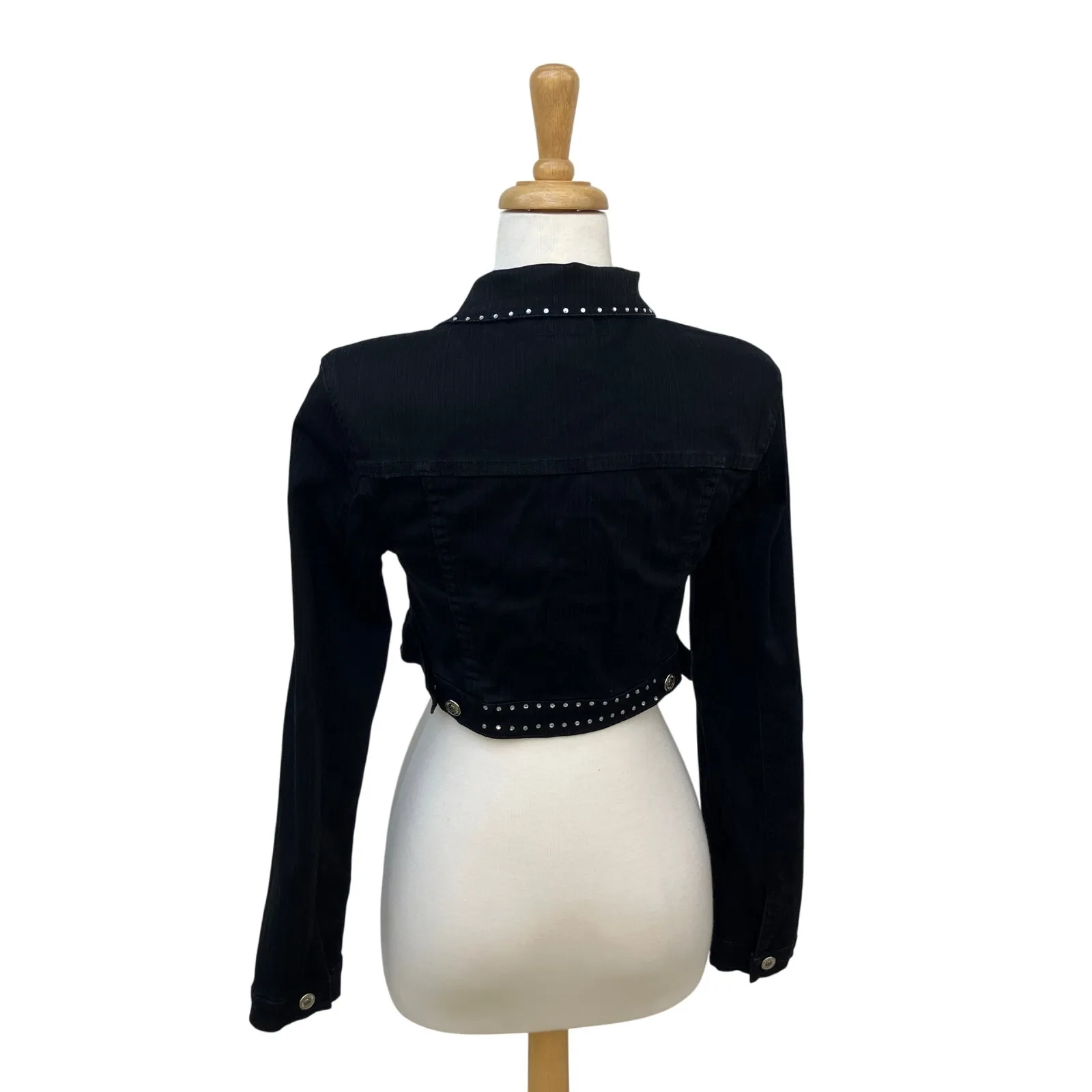 Judy Blue Denim Jacket XL 33” Black Rhinestone Cropped Stretch Western Cowgirl - Image 4