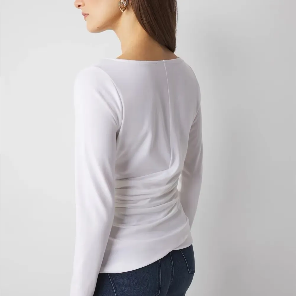 White House Black Market Long Sleeve Wrap Front Crewneck Tee white sz XS (NWT) - Image 4