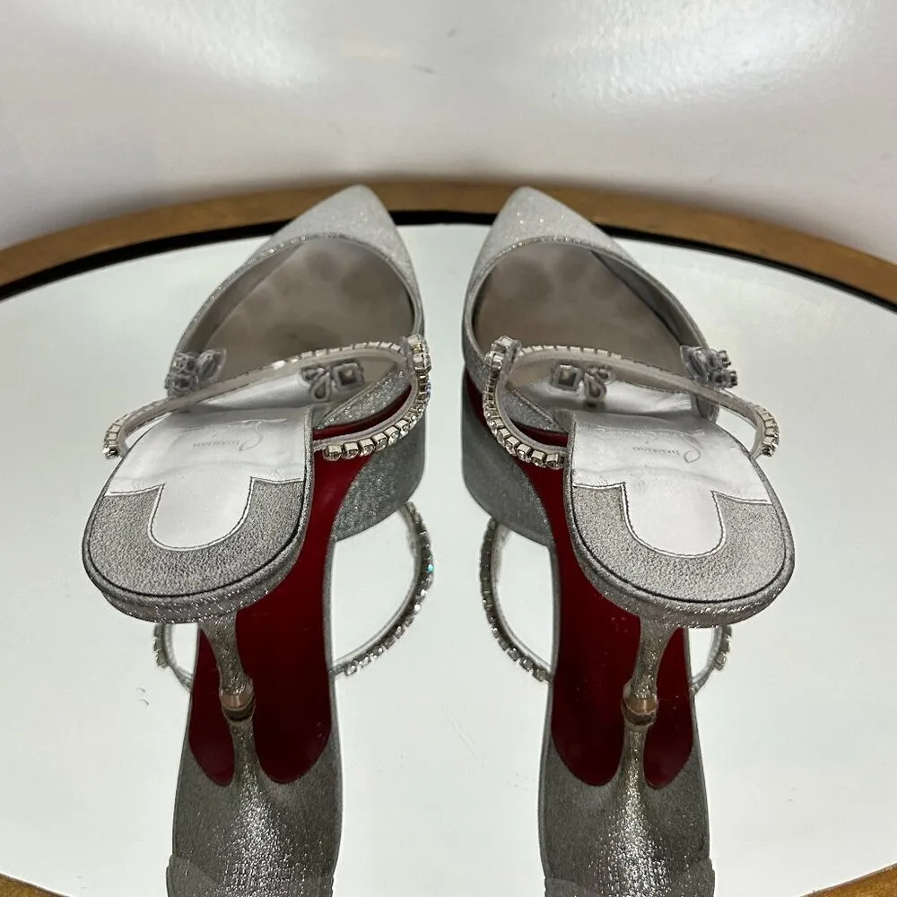 CHRISTIAN LOUBOUTIN Planet Queen 70 Glitter Leather Pump in Silver Glitter - Image 8