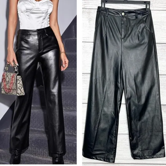 Black Privé High Waist PU Leather Straight Leg Pants Size 2 XS - Image 2
