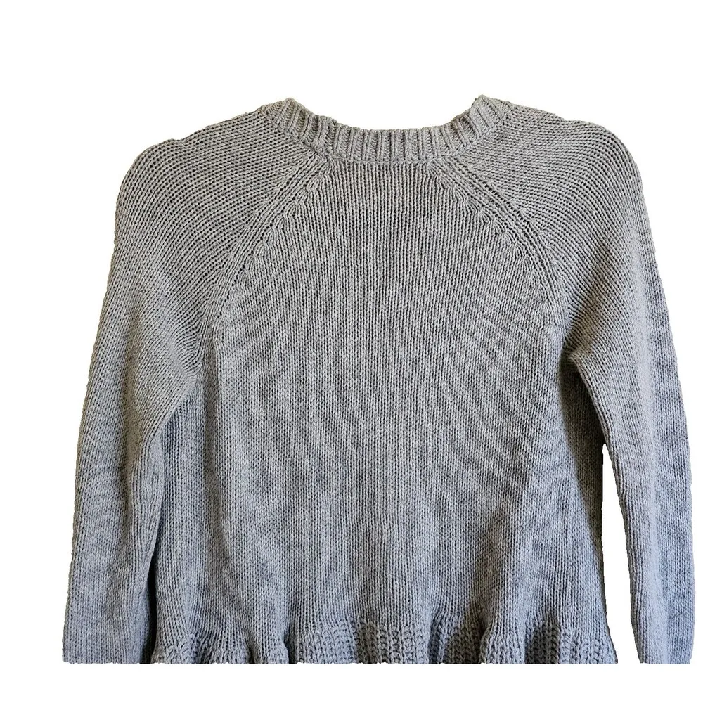 Anthropologie Cardigan Womens XS Gray Knitted & Knotted Ruffle Hem Boho Chic - Image 4