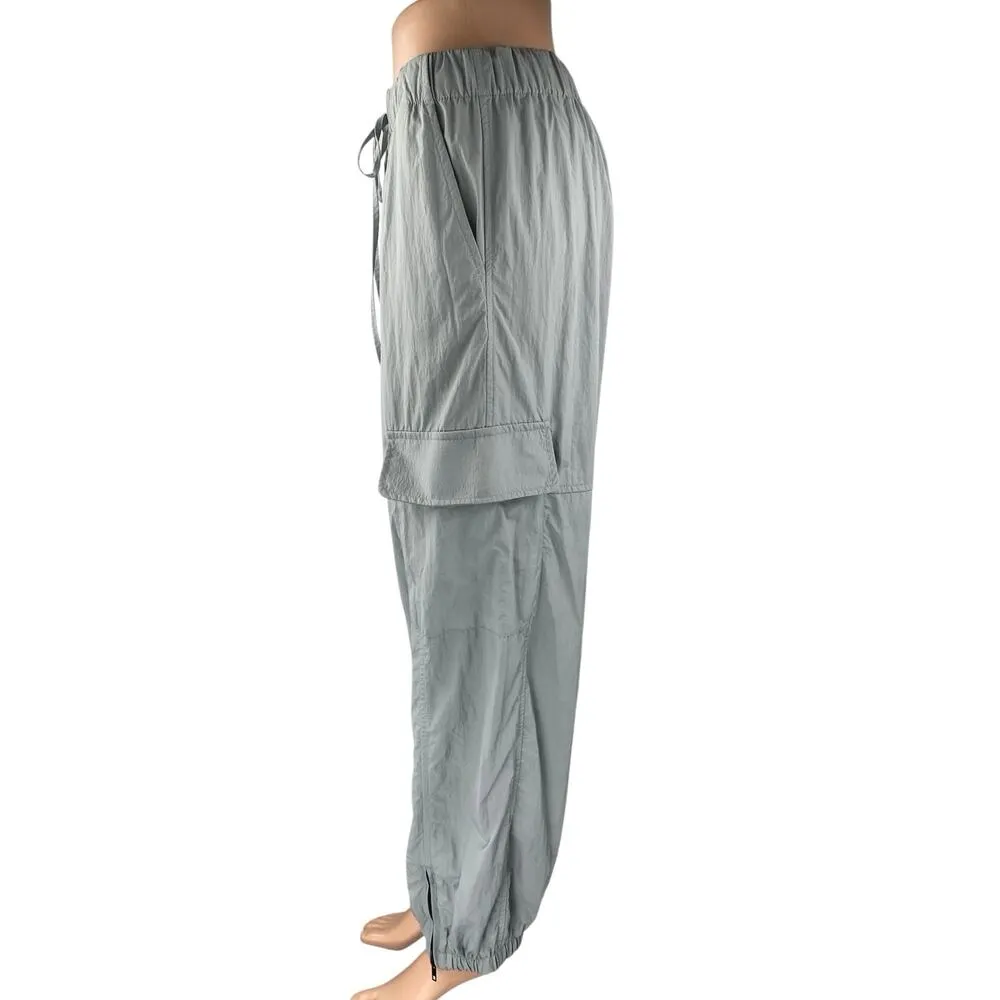 Zara Women's Gray Elastic Waist Drawstring Windbreaker Cargo Jogger Pants Size S - Image 2