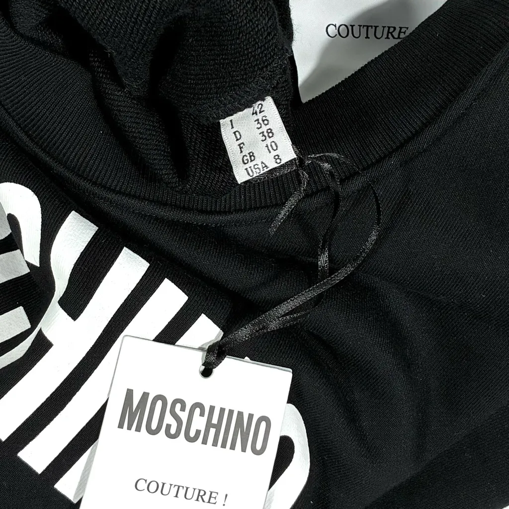 Moschino Couture Logo Double Question Mark Crewneck Sweatshirt Black US 8 NWT - Image 16